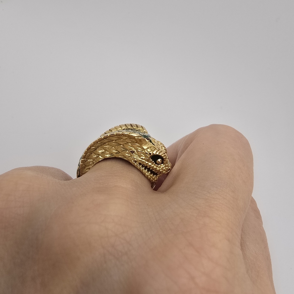 Vintage Alexis Bittar 18K Yellow Gold Polychromed Enamel & Ruby Cobra Ring - Picture 10 of 15